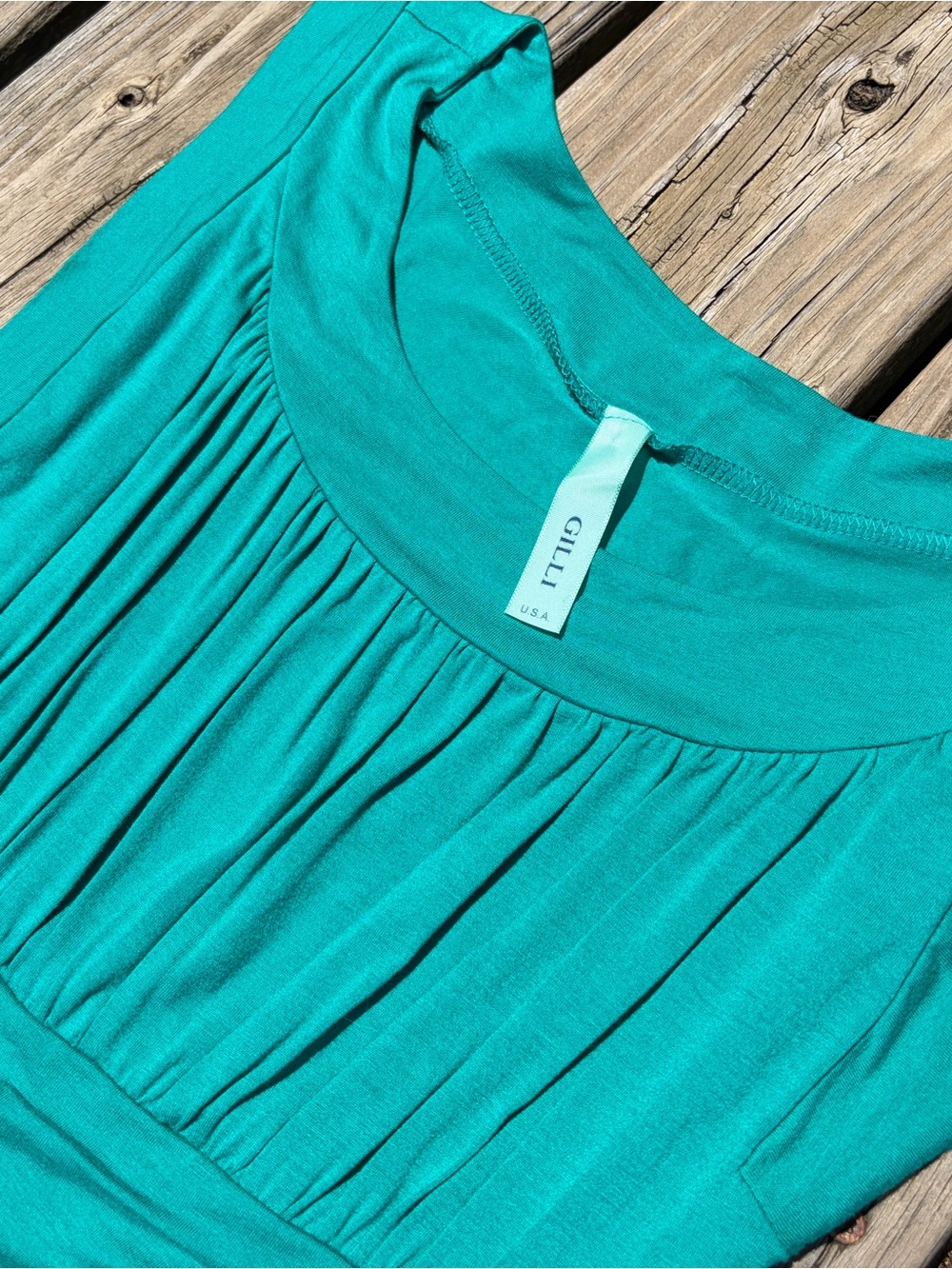 ModCloth Gilli Sleeveless Teal Knit Empire-Waist Dress